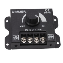 LED-ljusremsdimmer för DC12V-24V, PWM digital dimmer enkanalig steglös dimningskontroller med vredjustering, flimmerfri justerbar ljusstyrka