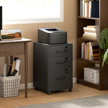 (Black) HOMCOM 3 Drawer File Cabinet Rolling Filing Cabinet for A4 and Letter