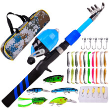 Kids Fishing Pole,Soft Telescopic Rod With Bag Angling Gear For Christmas Blue
