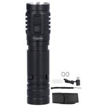 Zoomable Rechargeable Flashlight Super Bright High Lumens LED Tactical Light With Waterproof Housing 5 Mode Selection Long Battery Performance For Sur