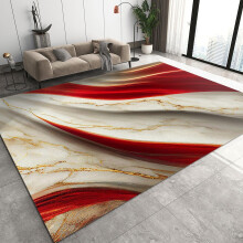 3x6 Nordic Luxury Runner Rug with Soft Imitation Cashmere, Abstract Red White Gold Marble Hallway Rug