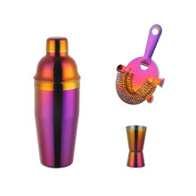 3 Pieces Rainbow Cocktail Set Stainless Steel 750ml Cocktail Shaker Set with Strainer Measuring Cup Bartender Set Bar Tool Set
