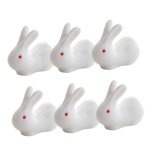 Set of 6 Ceramic Rabbit Chopstick Rest Holder White