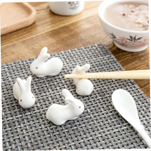 Set of 6 Ceramic Rabbit Chopstick Rest Holder White 2