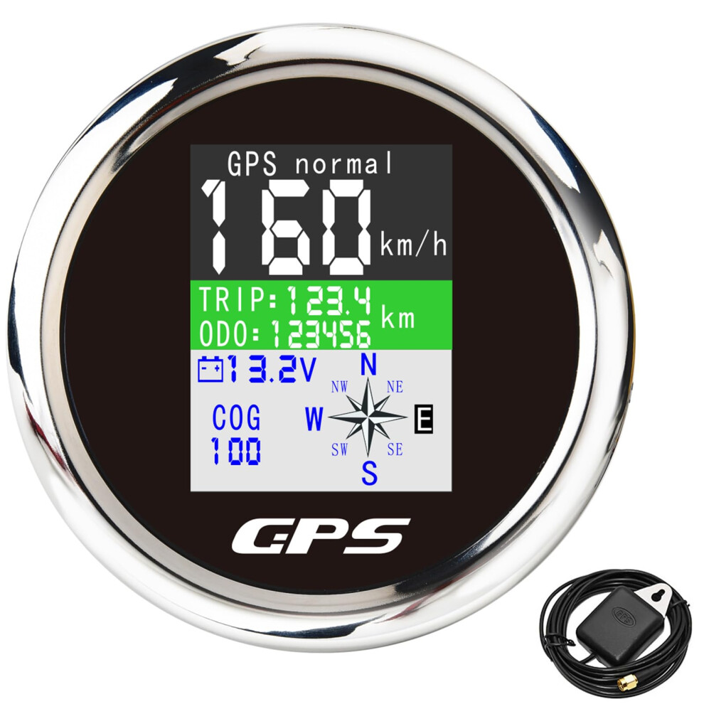 85Mm Digital Boat Gps Speedometer Gauge Mph Km/H Knots Adjustable Waterproof Gps Antenna 932V Fit Marine Car Truck Motorcycle Black 9001264636708