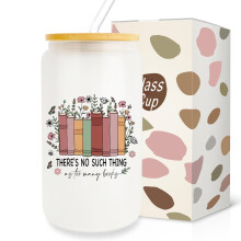 16oz Iced Coffee Tumbler Glass Cup with Lid and Straw, Inspirational Book Lovers Gift for Women