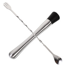 2 Pack Stainless Steel Cocktail Muddler and Long Stirring Spoon Set for Home Bar KTV Mixing