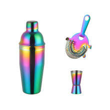 3 Pieces Rainbow Cocktail Set Stainless Steel 750ml Cocktail Shaker Set with Strainer Measuring Cup Bartender Set Bar Tool Set 3 Pack