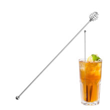 Stainless steel bar stirrer with creative design, reusable for coffee, cocktails, kitchen bar accessories.
