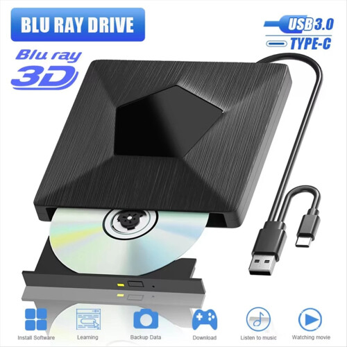 External Bluray Drive Burner 3D Portable Optical BD/CD/DVD Player for 2