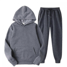 dark greyMMen's Solid Color Hooded Pullover Sets Autumn Winter Fleece Hoodie Two Piece Suit Plus Size Men's Sportswear Pant Tracksuit