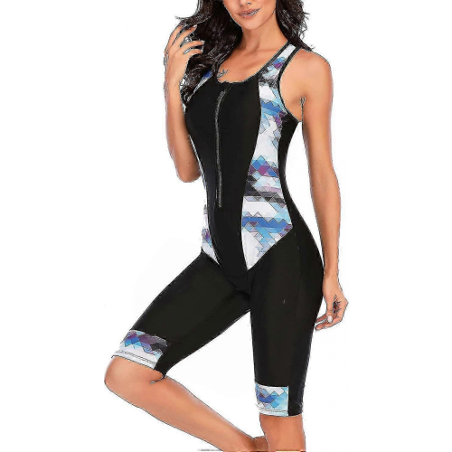 Costume intero donna sub nera senza maniche anti-rash zip frontale 2