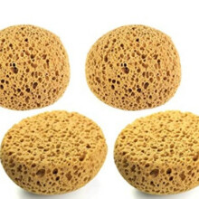 Four individual sponges including open-pore multi-porous seaweed foam, palm-shaped hemispherical bath cleaning sponge, and texture repair sponge.