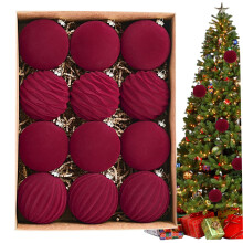 Christmas Ball Ornaments, 12 Pieces 8 cm Velvet Christmas Tree Ornaments Set, Hanging Christmas Baubles Decoration for Christmas (Red) Red