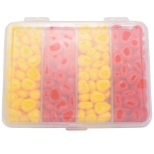200 Stueck/ Lot weiche Karpfenfutter Fischkoeder Set Schwimmdock Maisgeschmack Kuenstlicher Koeder Gelb Rot mit Plastikkasten