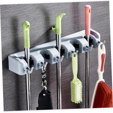 Heavy Duty Wall Mounted Broom Holder with NonSlip Grip and Hooks for Kitchen Bathroom Storage