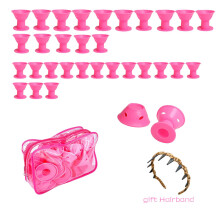 (Large/15PCs Small/15PCs PE Bags, Pink) 30PCs Soft Silicone Hair Curler Gift Hair Bands