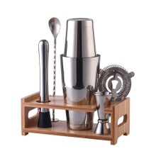 Stainless Steel Cocktail Shaker Set with Wood Stand 6Piece Bartender Kit for Home Bar
