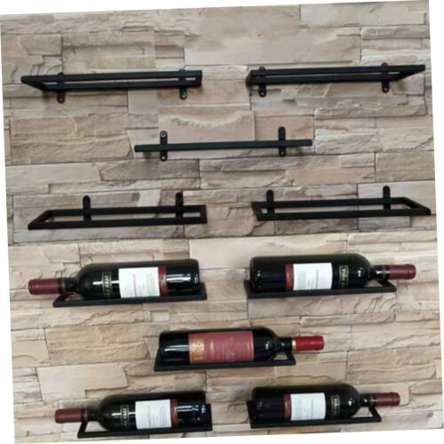 2 Pack Wall Mounted Wine Rack Black Iron Storage Shelf for Home Bar Restaurant Display 2
