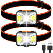 (2 Stück) Leistungsstarke Stirnlampe, USB-wiederaufladbare LED-Stirnlampe, 200 Lumen, 5 Leuchtmodi (Weiß und Rot)