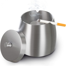 (Schwarz-M) Edelstahl-Aschenbecher mit Deckel, windfester Aschenbecher für den Außenbereich mit rutschfestem Boden, für den Innen- und Außenb