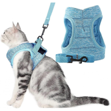 Weiches Katzengeschirr und Leine Set, ausbruchsicher (L, Blau)