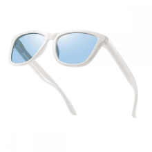 Polarisierte Sonnenbrille mit UV400-Schutz, klarem Rahmen und violetten Gläsern