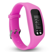 (Pink) Pedometer Watch with LCD Display Simple Operation Walking Fitness Tracker Wrist Band Digital Step Counter