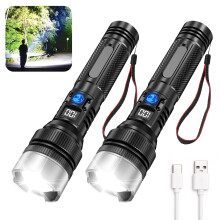 Taschenlampe mit 10000 Lumen, Schnellladefunktion (Typ C) und 16 Stunden Laufzeit, 3 Leuchtmodi, Teleskopzoom, wasserdicht, kompakte Handtas