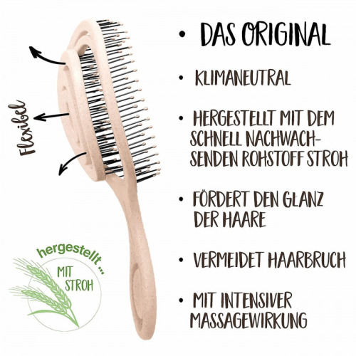 4er-Pack Bio-Haarbürsten mit Strohborsten, klimaneutral, ziepsfrei, entwirrt Haar. 1