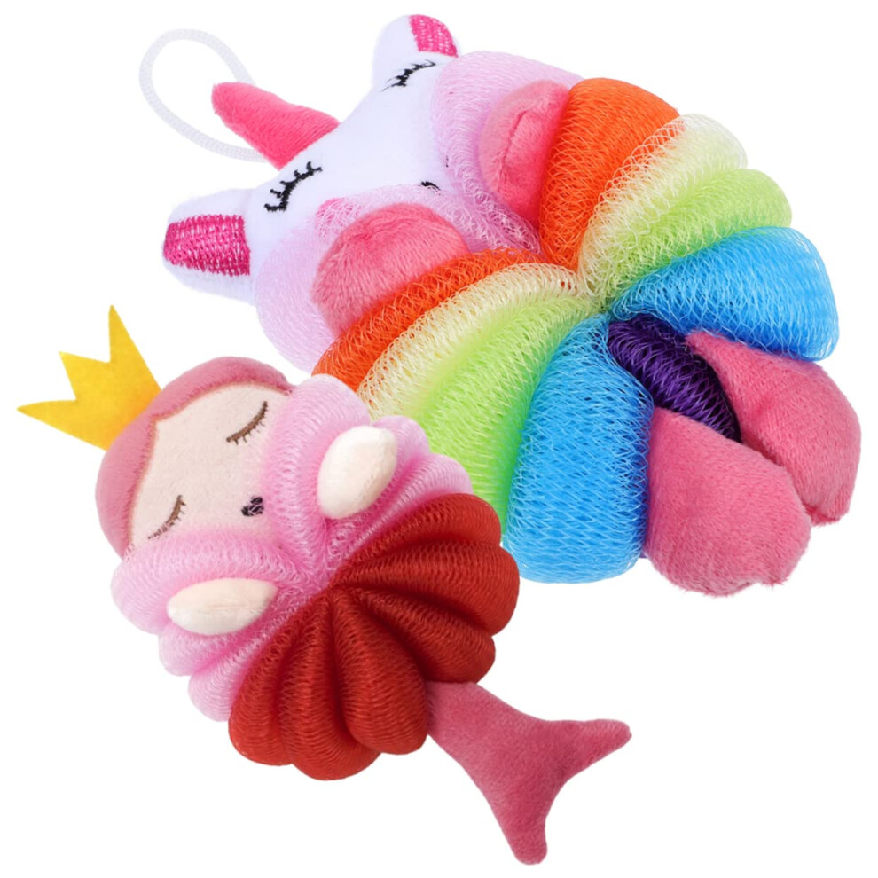 2 Pack Cartoon Bath Shower Loofah Balls SkinFriendly Mesh Sponge for Kids Boys Girls