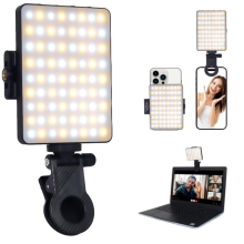 NEEWER Selfie-Licht mit Vorder- und Rückseiten-Handyhalterung, leistungsstarke 60 LEDs, 2000 mAh Akku, CRI 95+, 3 Lichtmodi, tragbarer Clip