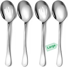 Large Serving Spoons, 4 Piece Stainless Steel Set, 2 Serving 2 Slotted Spoons, Dishwasher Safe