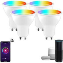 GU10 WiFi Smart Bulb, 5W LED Lamp with Voice Control, Group Management for Alexa & Google Assistant, Pack of 4