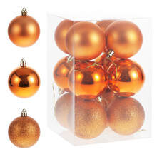6 cm Christmas Baubles Orange 12 Pieces Plastic Christmas Tree Baubles, ShatterFree, 3 Styles and in Colours (Orange, 6 cm) 6cm Orange