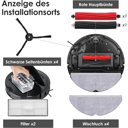 Σετ αξεσουάρ για Roborock S8 Pro Ultra, 6*σακούλες σκόνης, 1*κύρια βούρτσα με ρολό, 4*πλαϊνές 1