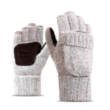 (Beige) Winter gebreide vingerloze handschoenen converteerbare wanten klephoes voor mannen en vrouwen
