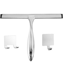 10Inch Stainless Steel Shower Squeegee with Hooks, Streak Bathroom Glass and Mirror Cleaner