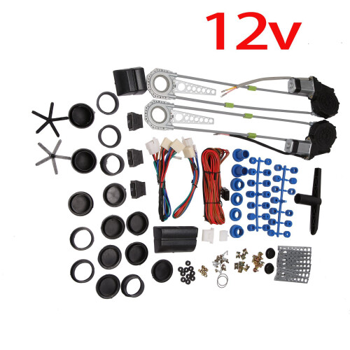 12V Universal 2 Door Electric Power Window Lift Regulator Conversion Kit +2 Switches 2