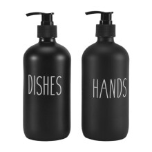 Soap Dispenser Set 2 Pack,Contains Dish Soap Dispenser and 16 Oz Glass Soap Dispenser with Pump (Black)