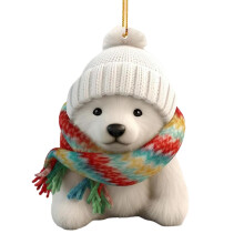 Polar Bear Ornaments, Cute 2D Acrylic Pendants, Bear with Scarf