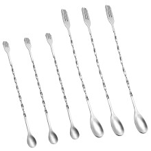6 Pcs Cocktail Spoons Steel Spoon with Fork Bar Spoon Long Spoon Cocktail Shaker Spoon for Cocktail Milkshake Juice Tea