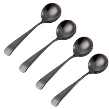 4 Pack Palace Style Soup Spoons Large Bowl 1.8' Round Head Stainless Steel Serving Spoons (Black)
