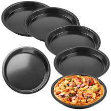Set van 6 Pizzaborden, Ronde Pizzaborden, Diameter 20 Cm, Stalen Pizzapan, Antiaanbaklaag, Niet-Giftig en Gemakkelijk Schoon Te Maken