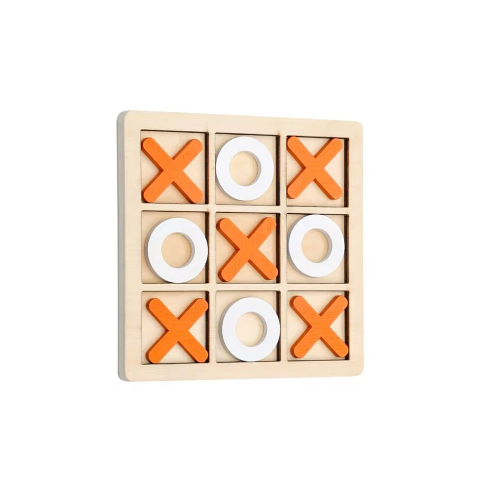 Torribaly Wooden Board Tic-Tac Toe Game Xo Table Game Toy Classical Family Children Puzzle Game Educational Toys Orange + White