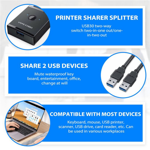 USB  KVM USB HUB 3.0 Switcher Selector KVM  for PC Keyboard Mouse Printer 1 PC Sharing 2 Devices USB 1