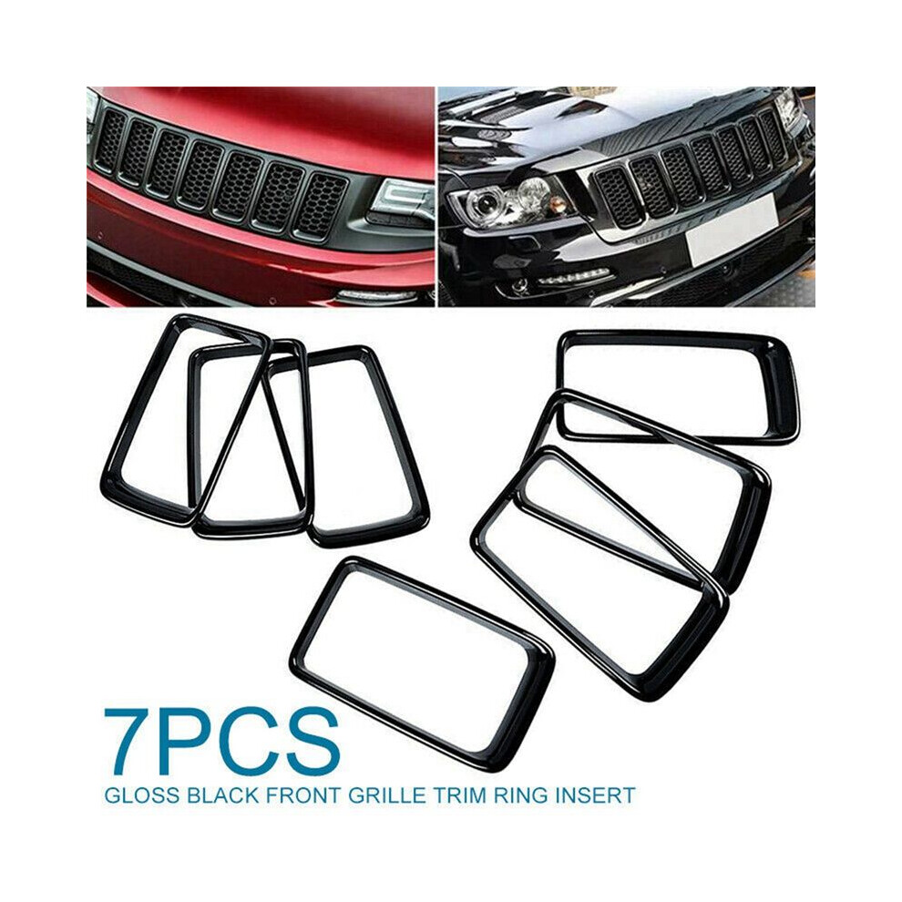 7Pc Gloss Grill Ring Front Grille Inserts Cover Trim Kit For Jeep Grand Cherokee 2014-2016 Black 6133020201158