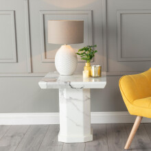 (White) Toronto Marble Square Side Table with Pedestal Base