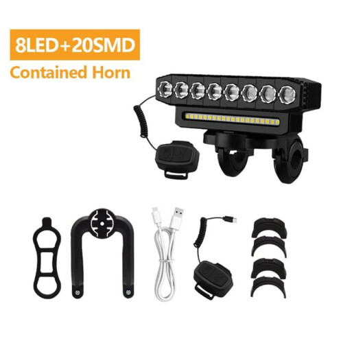 LED Bicycle Front Light USB Rechargeable  Floodlights Easy to Install 6 Modes Bicycle Bell Light,A 1