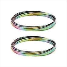 2Pcs Flow Ring Magic Bracelet Toy Metal Fastening Rings Hand Toy(Rainb